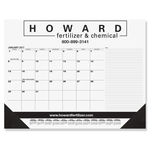 Black Calendar Desk Pad w/Side Notes Line & One Color Imprint (21 3/4" x 17")