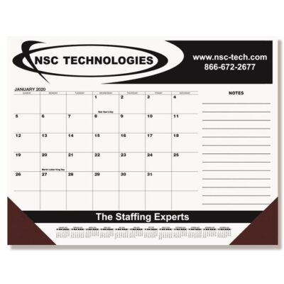 Black Calendar Desk Pad w/Side Notes Line & Two Color Imprint (21 3/4" x 17")
