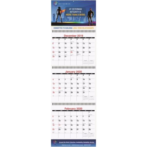 Large Three Month at a Glance Calendar w/Apron (10 3/4" x 35")