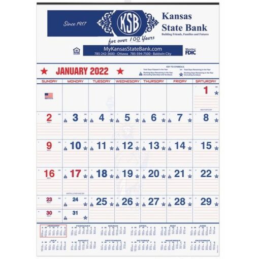 Patriotic Red & Blue Contractor Calendar w/1 Image & 2C Imprint (18" x 25")