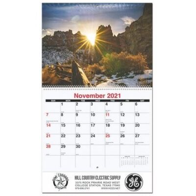 Peaceful Peaks Monthly Wall Calendar w/Coil Binding (10 5/8" x 18 1/4")