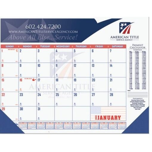 Patriotic Calendar Desk Pad w/Two Color Imprint (21 3/4" x 17")