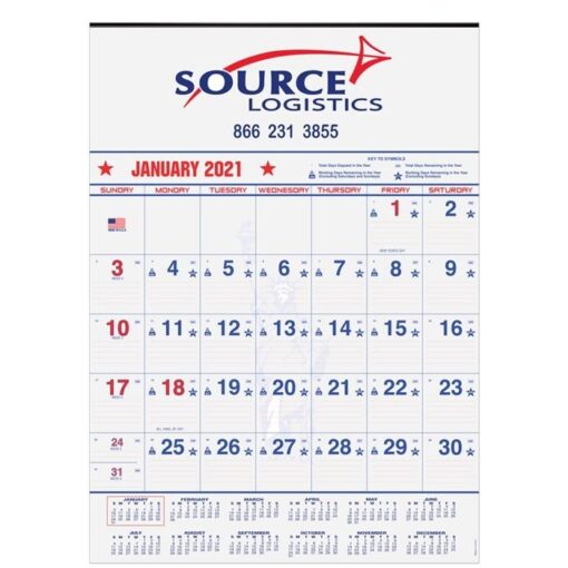 Patriotic Red & Blue Contractor Calendar w/ 2C Imprint (18" x 25")