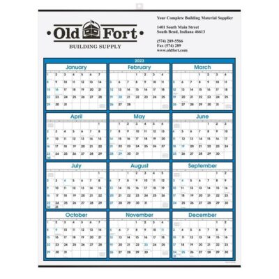 Blue Border Modern Yearly Calendar w/Top Imprint
