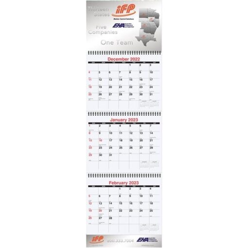 Large Three Month At A Glance Calendar w/Apron (10¾"x35")
