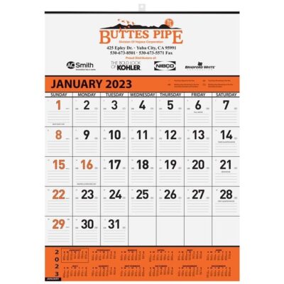 Orange Contractor Calendar w/2 Color Imprint