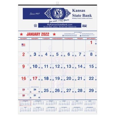 Patriotic Red & Blue Contractor Calendar w/1 Color Imprint (18"x25")