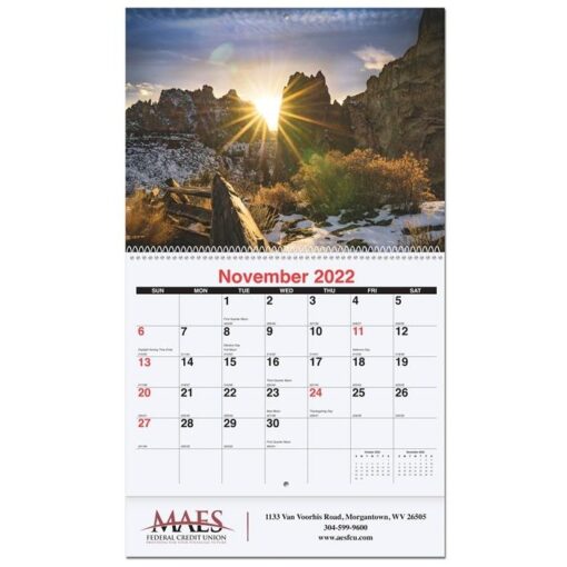 Peaceful Peaks Monthly Wall Calendar w/Coil Binding (10 5/8"x18¼")