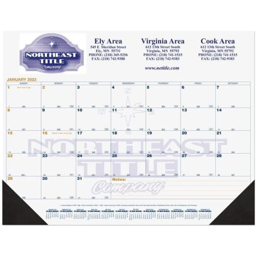 Blue & Gold Calendar Desk Pad w/One Color Imprint & 13 Sheets (21¾"x17")