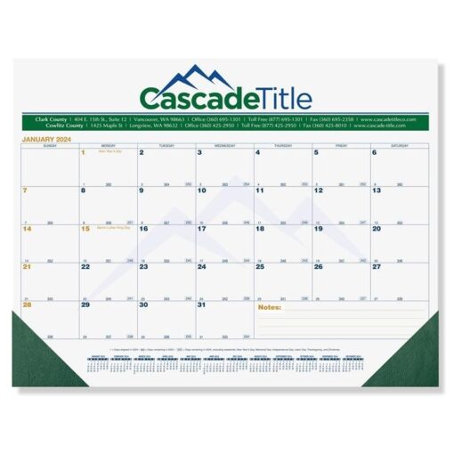 Blue & Gold Calendar Desk Pad w/Two Color Imprint & 13 Sheets (21¾"x17")