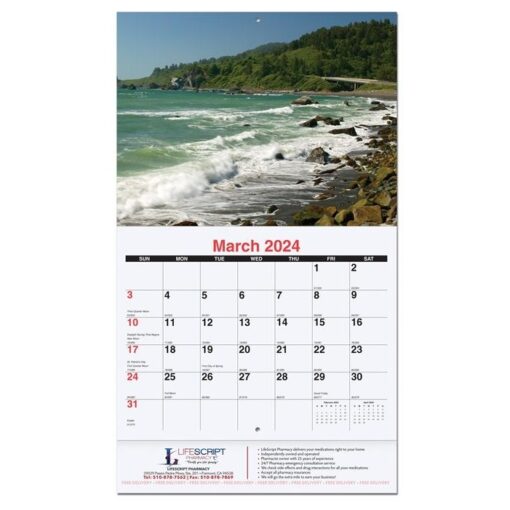 American Coast Monthly Wall Calendar w/Coil Bound (10 5/8"x18¼")-1
