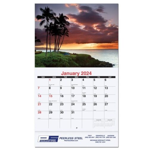 American Coasts Monthly Wall Calendar w/Stapled (10 5/8"x18¼")-1