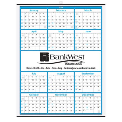 Blue Border Modern Yearly Calendar w/Center Imprint-1