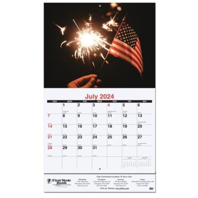Old Glory Monthly Wall Calendar w/Coil Binding (10 5/8"x18¼")-1