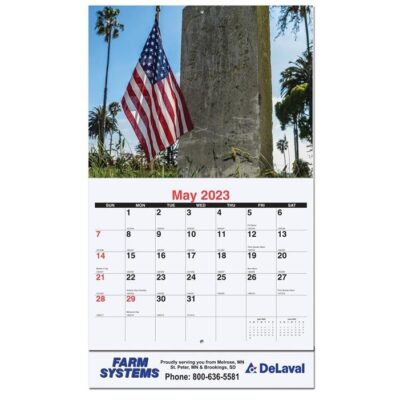 Old Glory Monthly Wall Calendar w/Staples (10 5/8"x18¼")-1