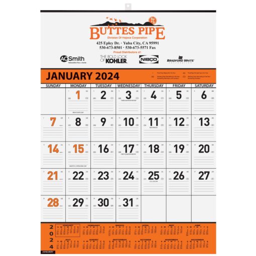 Orange Contractor Calendar w/2 Color Imprint-1