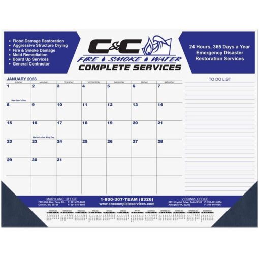 Blue & Black Calendar Desk Pad w/Side Note Lines & Two Color Imprint (21¾"x17")-2
