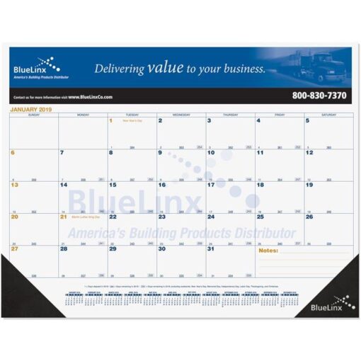 Blue & Gold Calendar Desk Pad w/One Color Imprint & 13 Sheets (21¾"x17")-4